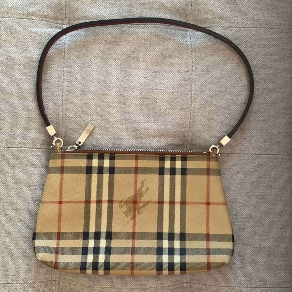 💯 Authentic BURBERRY Haymarket Check Small Crossbody Clutch Bag Red - Picture 2 of 7